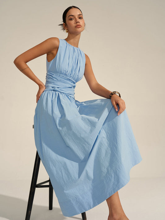Ruœgy Robe Longue Bleue Sans Manches Femme