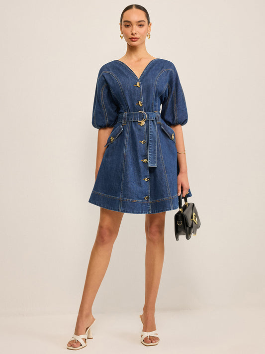 Ruœgy Robe en Jean Ceinturée Femme