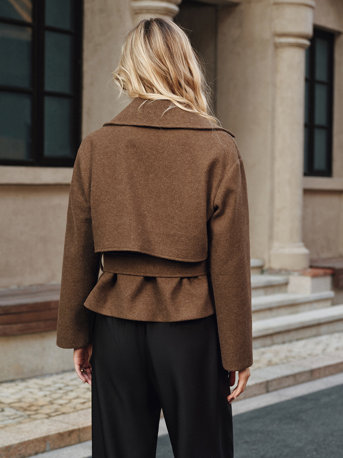 Ruœgy Manteau Tweed Croisé Ceinturé Femme