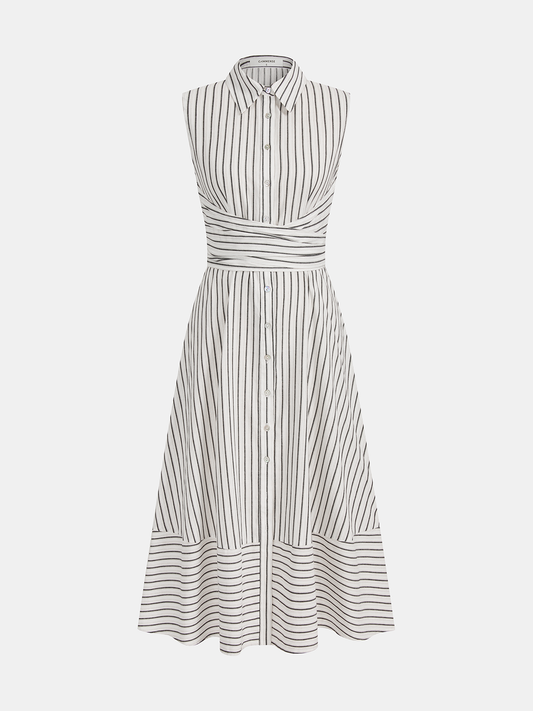 Ruœgy Robe Chemise Rayée Sans Manches Femme