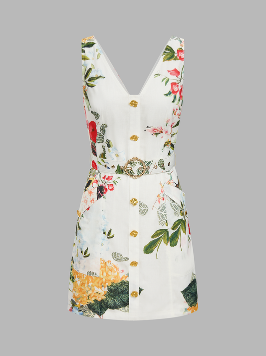 Ruœgy Robe Fleurie Ceinturée Courte été Femme
