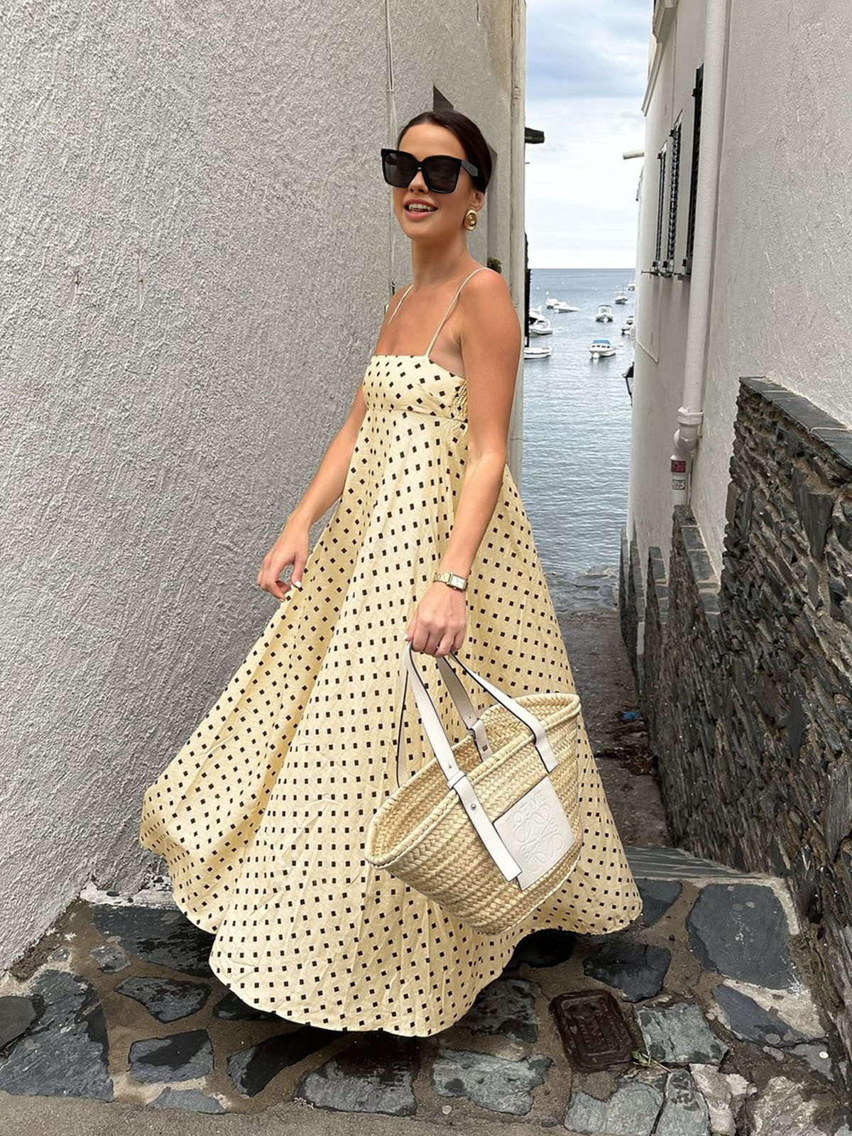 Ruœgy Robe Longue à Fines Bretelles Imprimée