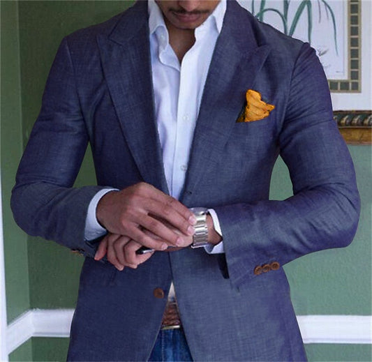 Blazer Homme en Coton et Lin à Coupe Ajustée