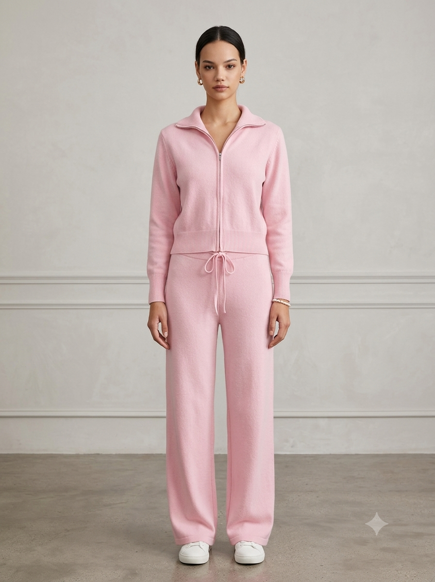 Ensemble Femme Ajusté en Maille à Double Fermeture Zippée
