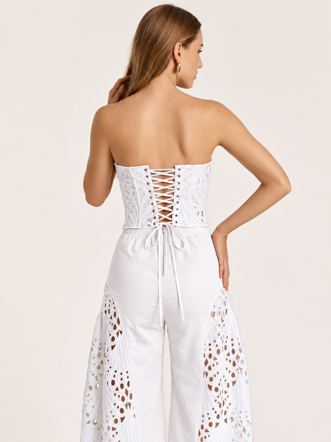 Ruœgy Ensemble Pantalon Bustier Broderie Femme