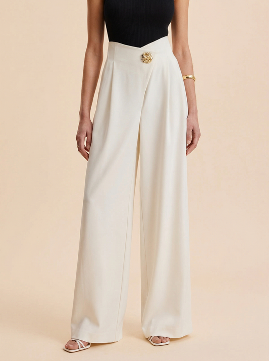 Ruœgy Pantalon Taille Haute à Jambes Larges Femme