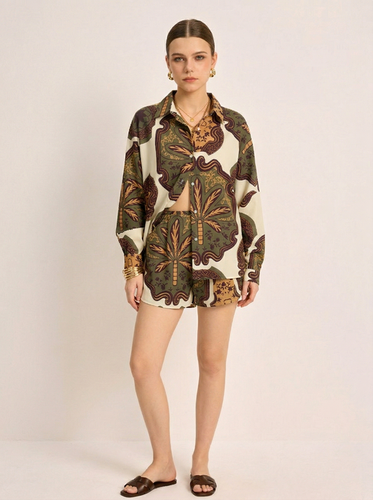 Ruœgy Ensemble Chemise Short Imprimé Femme