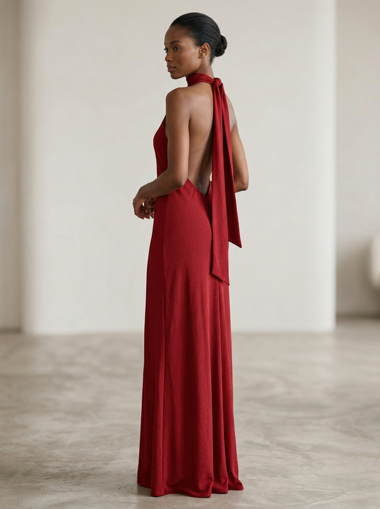 Ruœgy Robe Satin Dos Nu Longue Femme