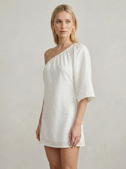 Ruœgy Robe Courte En Lin à Épaules Dénudées Femme
