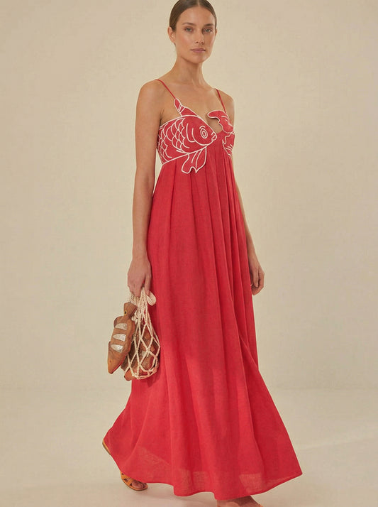 Ruœgy Robe Longue Brodée Femme