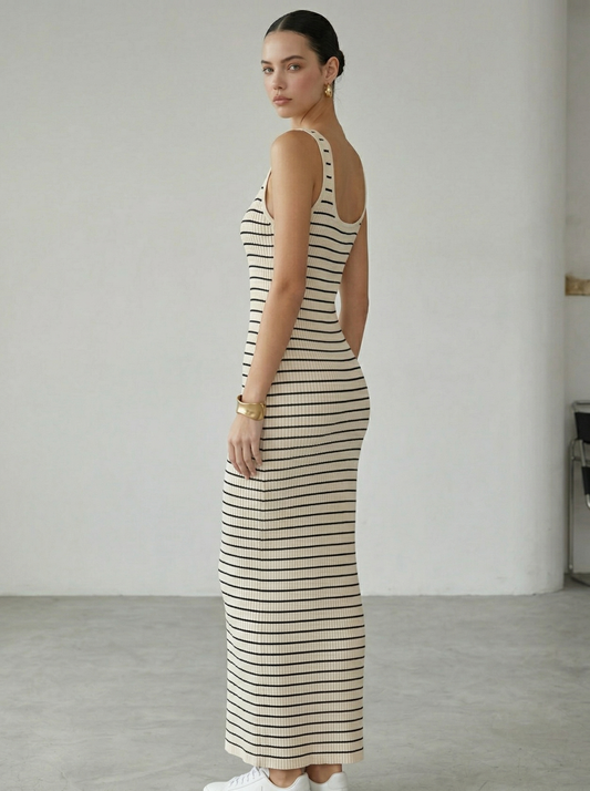 Ruœgy Robe Rayée Longue Old Money Femme