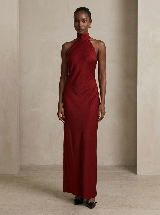 Ruœgy Robe Satin Dos Nu Longue Femme