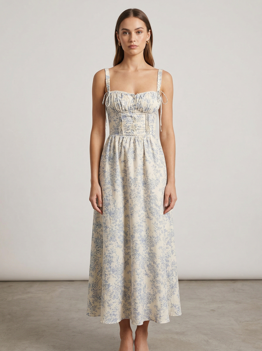 Ruœgy Robe Fleurie Bleu Cami Midi Femme