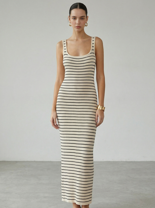 Ruœgy Robe Rayée Longue Old Money Femme