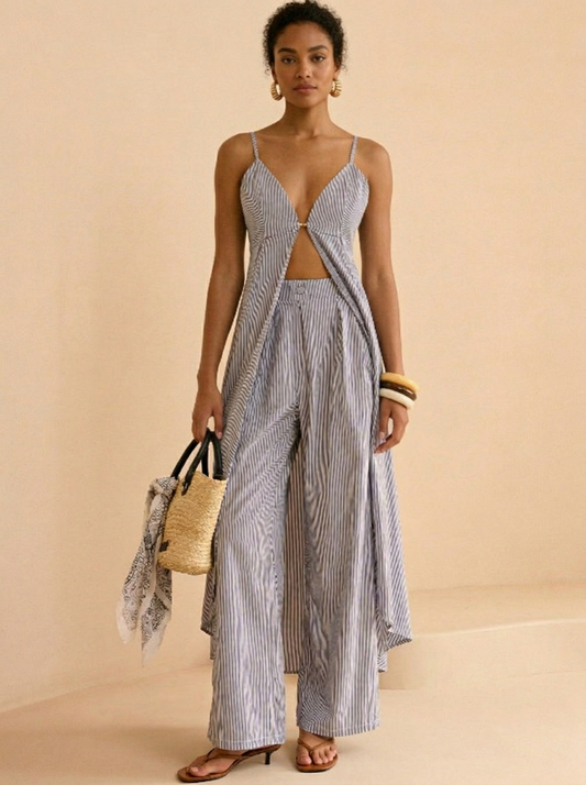 Ruœgy Ensemble Débardeur Long Rayé Et Pantalon Large Femme