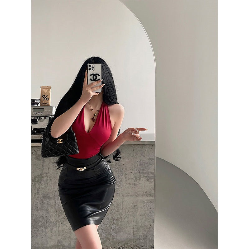 Ruœgy Haut Col V Halter Dos Nu