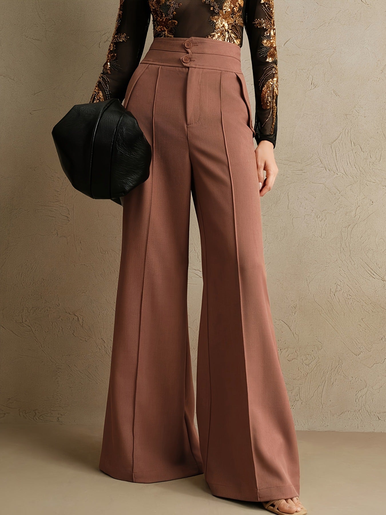 Ruœgy Pantalon Large Taille Haute Femme