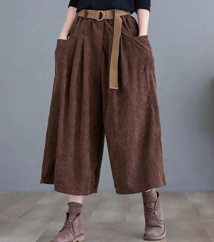 Pantalon Velours Côtelé Coupe Large Femme