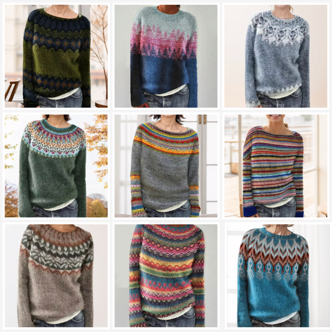 Pull Femme Ample Coloré à Motif Scandinave en Matière Douce