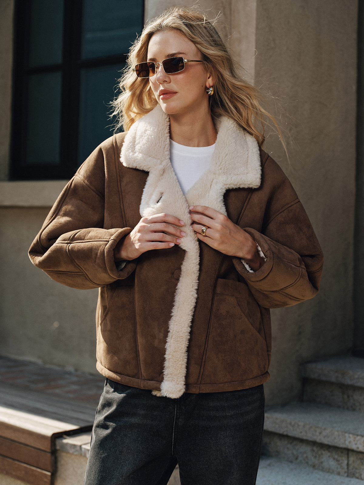 Ruœgy Manteau Doublé Polaire à Revers Femme