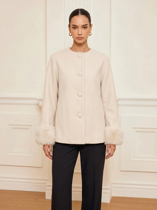 Ruœgy Manteau Laine Poignets Fourrure Femme