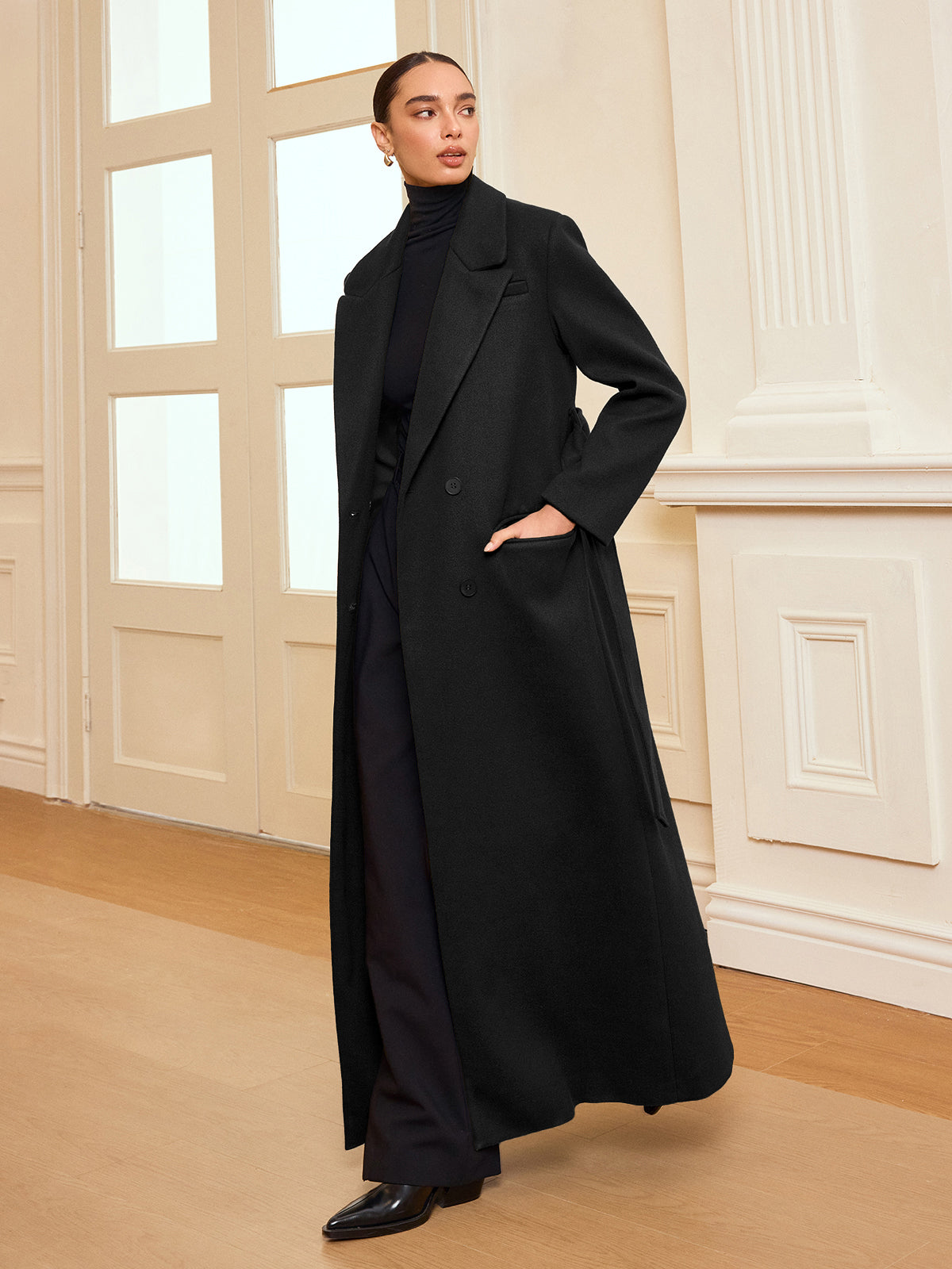 Ruœgy Manteau Long Croisé Ceinturé Femme