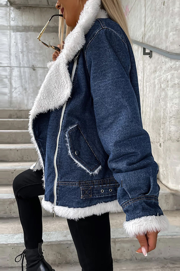 Veste Femme Ample Patchwork en Laine d’Agneau à Col Revers et Coupe Irrégulière