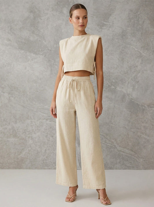 Ruœgy Ensemble Pantalon Large En Lin Femme