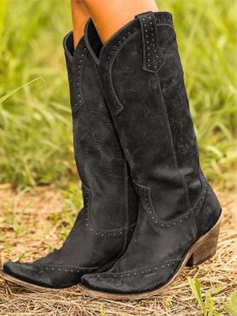 Ruœgy Bottes Cowboy Cloutées Hautes Femme