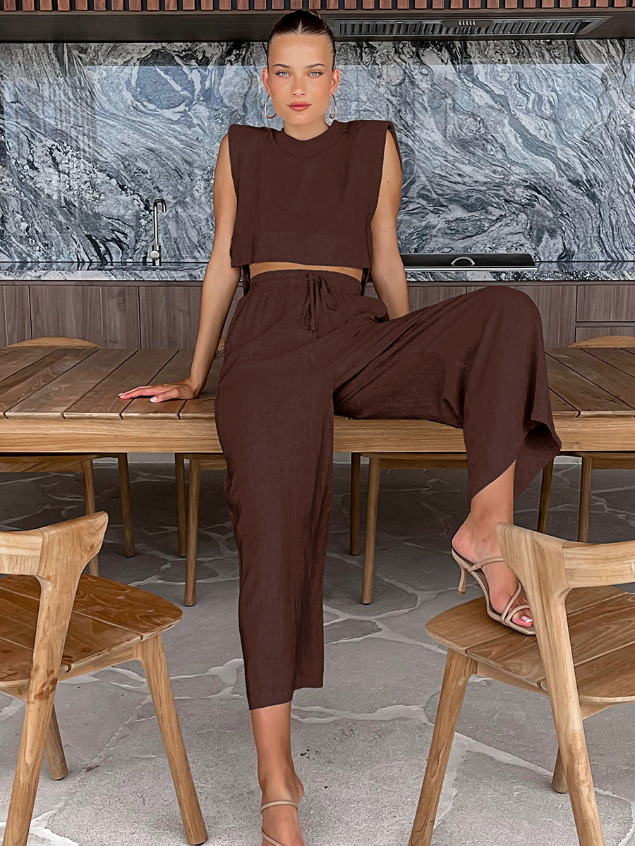 Ruœgy Linen Wide Leg Pants Set