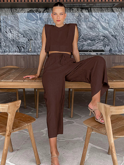 Ruœgy Linen Wide Leg Pants Set