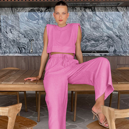 Ruœgy Linen Wide Leg Pants Set