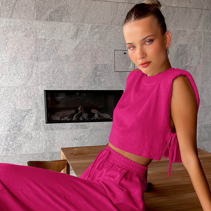 Ruœgy Linen Wide Leg Pants Set