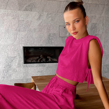 Ruœgy Linen Wide Leg Pants Set