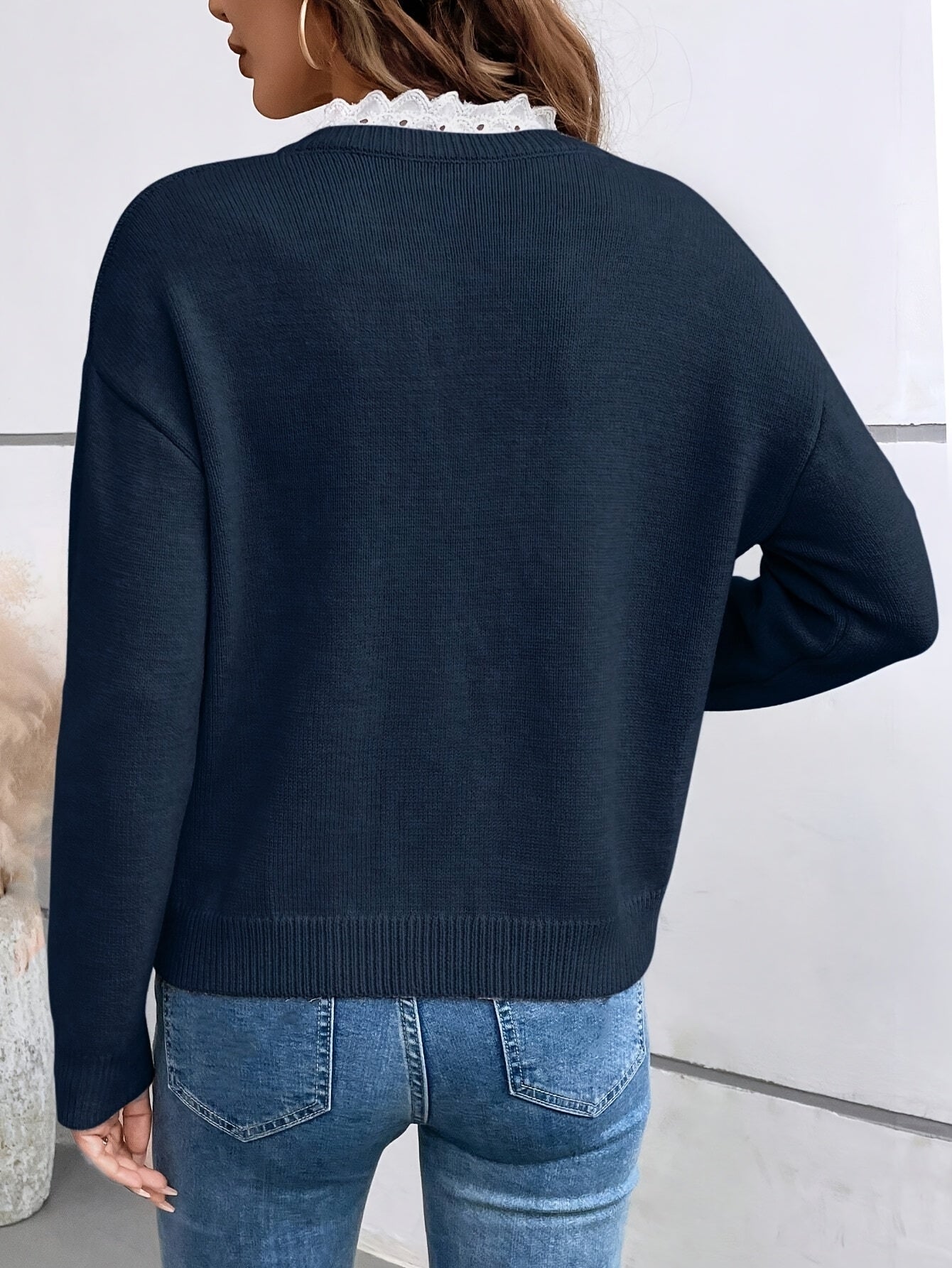 Ruœgy Pull Maille Côtelée Dentelle Femme