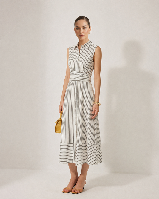Ruœgy Robe Chemise Rayée Sans Manches Femme