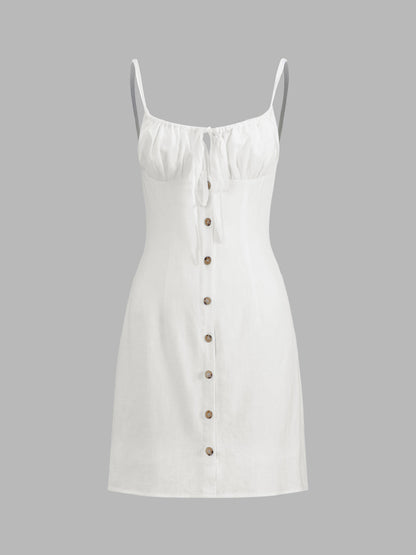Ruœgy Robe Blanche Courte en Lin Femme