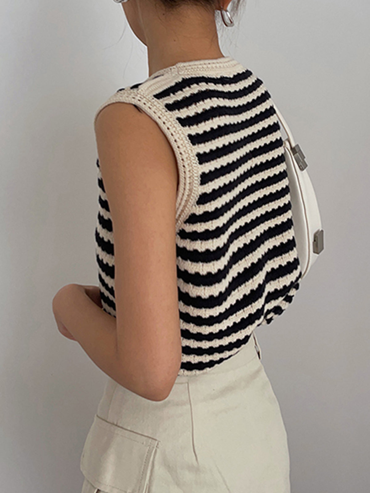 Ruœgy Gilet Crochet Rayé Femme
