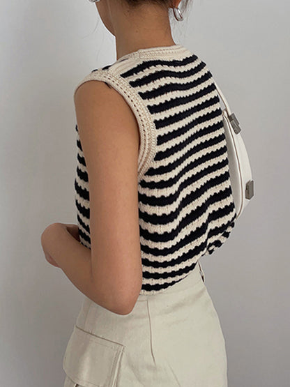 Ruœgy Gilet Crochet Rayé Femme