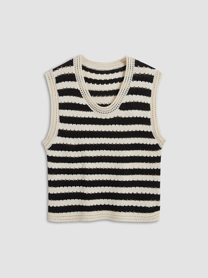 Ruœgy Gilet Crochet Rayé Femme