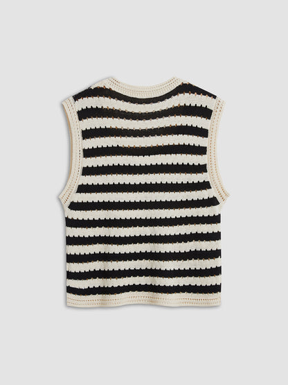 Ruœgy Gilet Crochet Rayé Femme