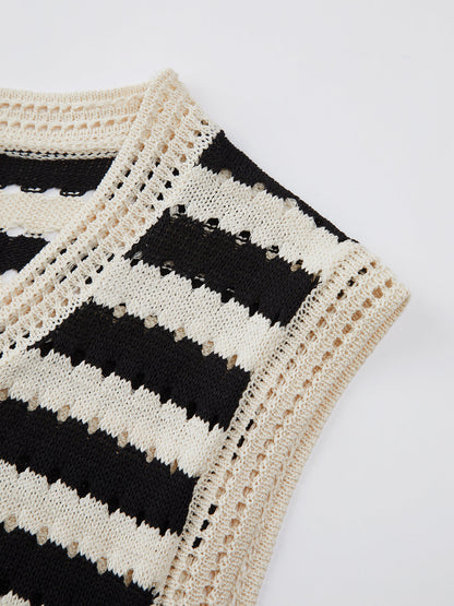Ruœgy Gilet Crochet Rayé Femme