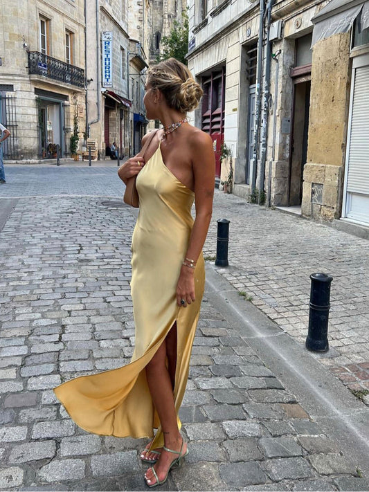 Ruœgy Robe Satinée Longue Asymétrique