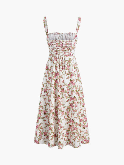 Ruœgy Robe Midi Fleurie Rose