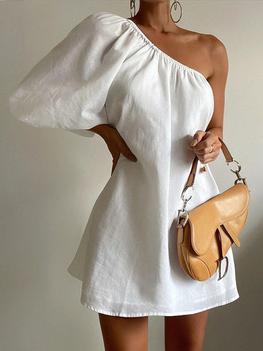 Ruœgy Off-Shoulder Linen Mini Dress