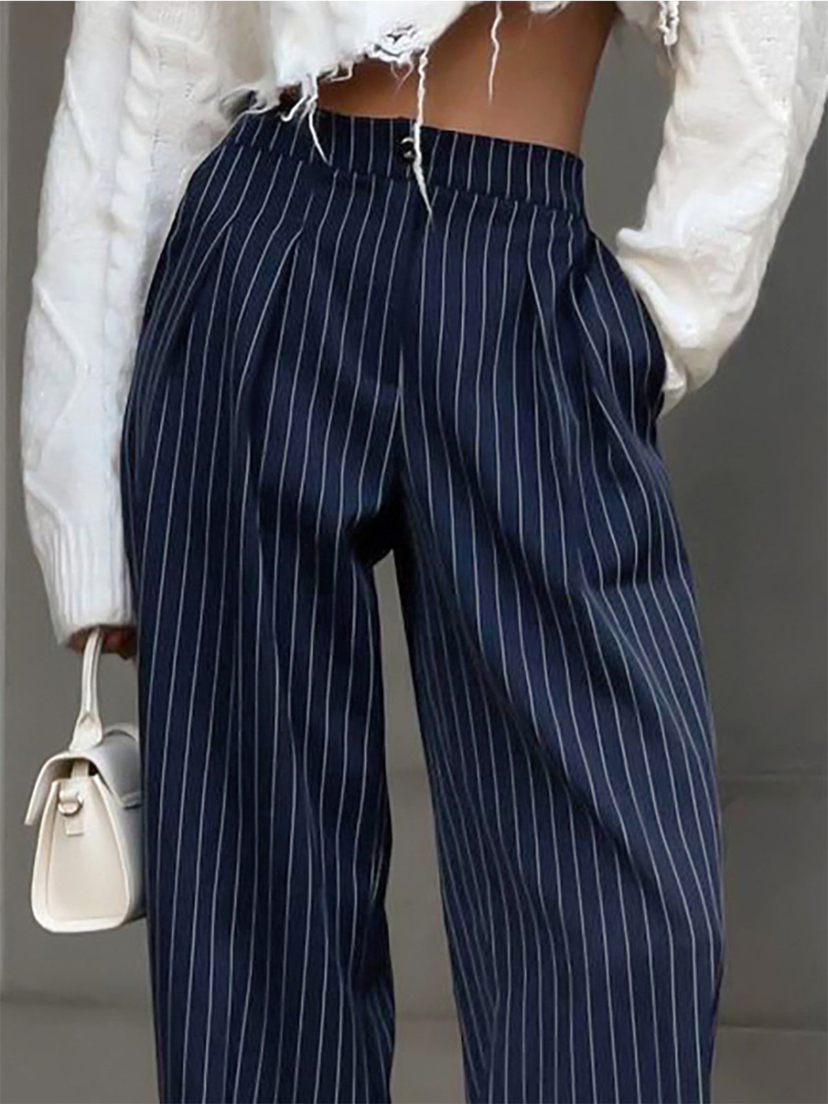 Ruœgy Pantalon Large à Rayures Plissé Femme