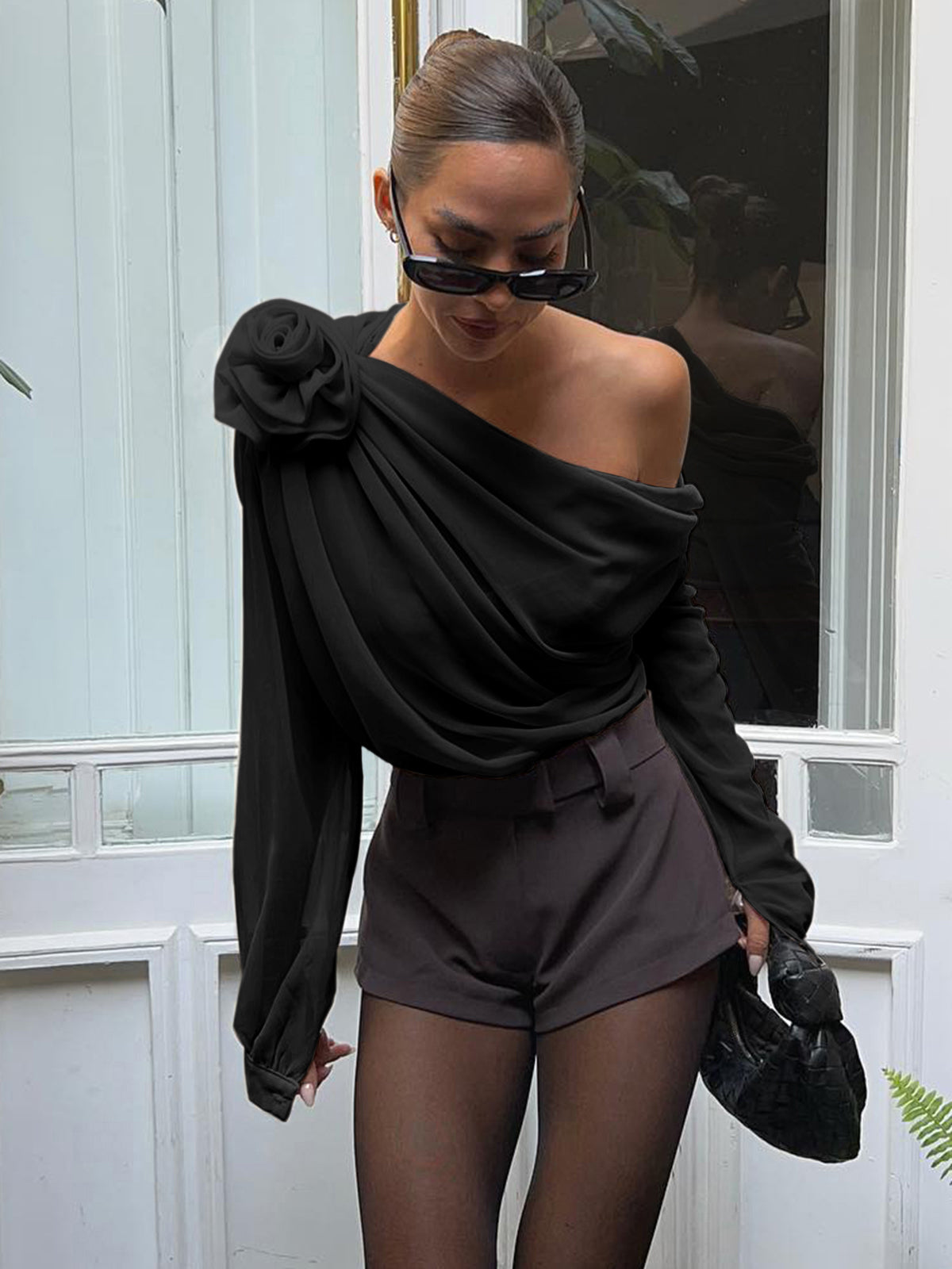 Ruœgy One Shoulder Chiffon Blouse