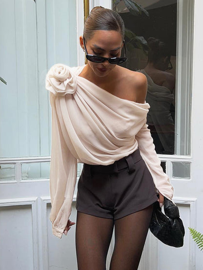 Ruœgy One Shoulder Chiffon Blouse