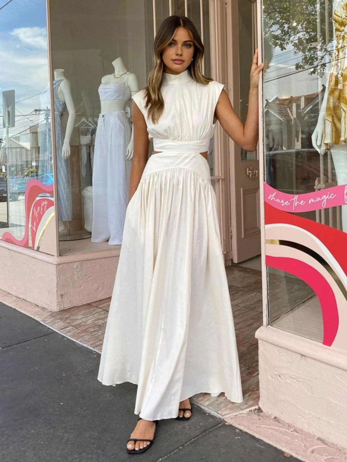 Ruœgy Robe Longue à Découpes Col Montant Femme