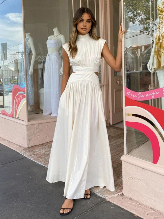 Ruœgy Robe Longue à Découpes Col Montant Femme